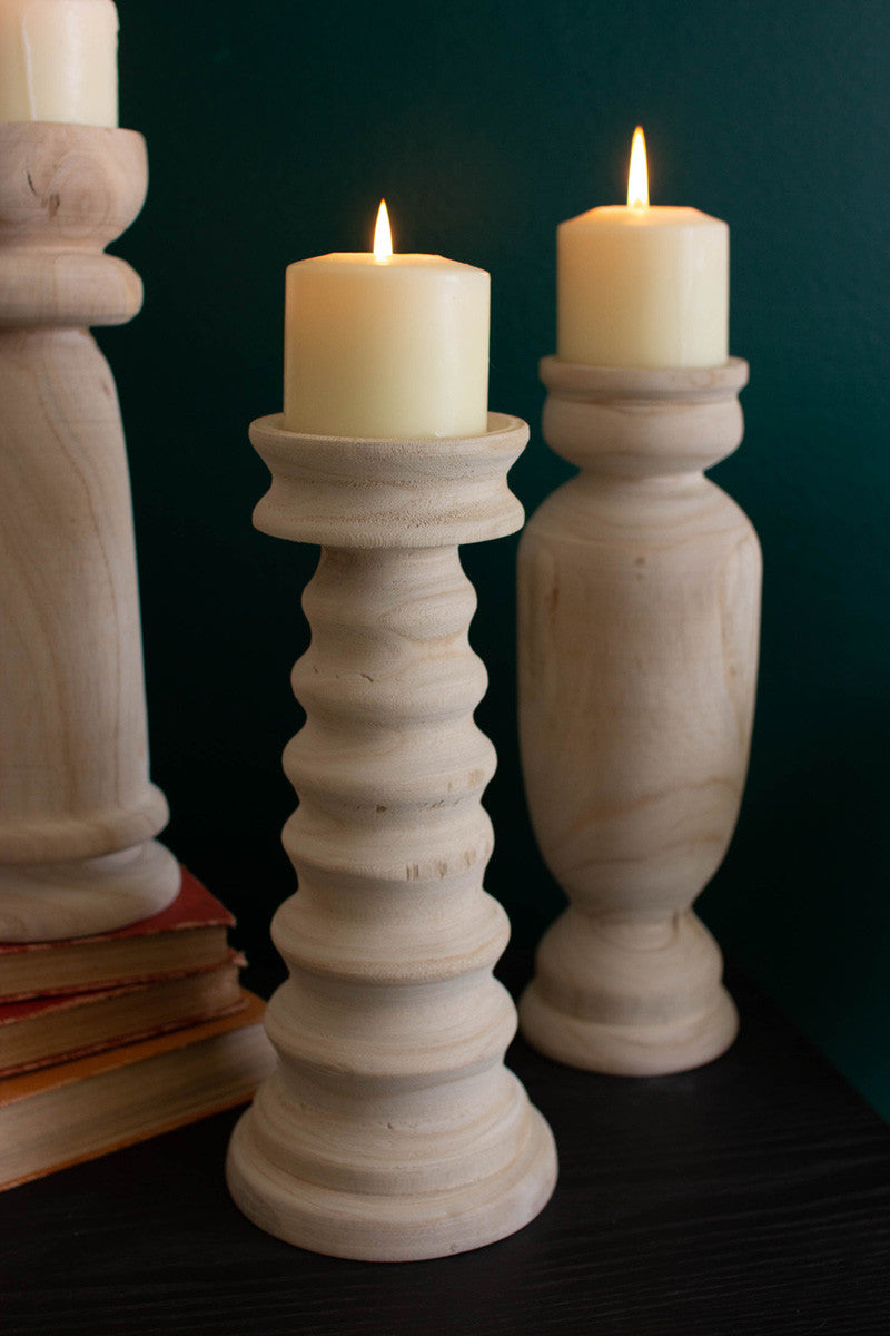 Turned Wood Candle Holder Set