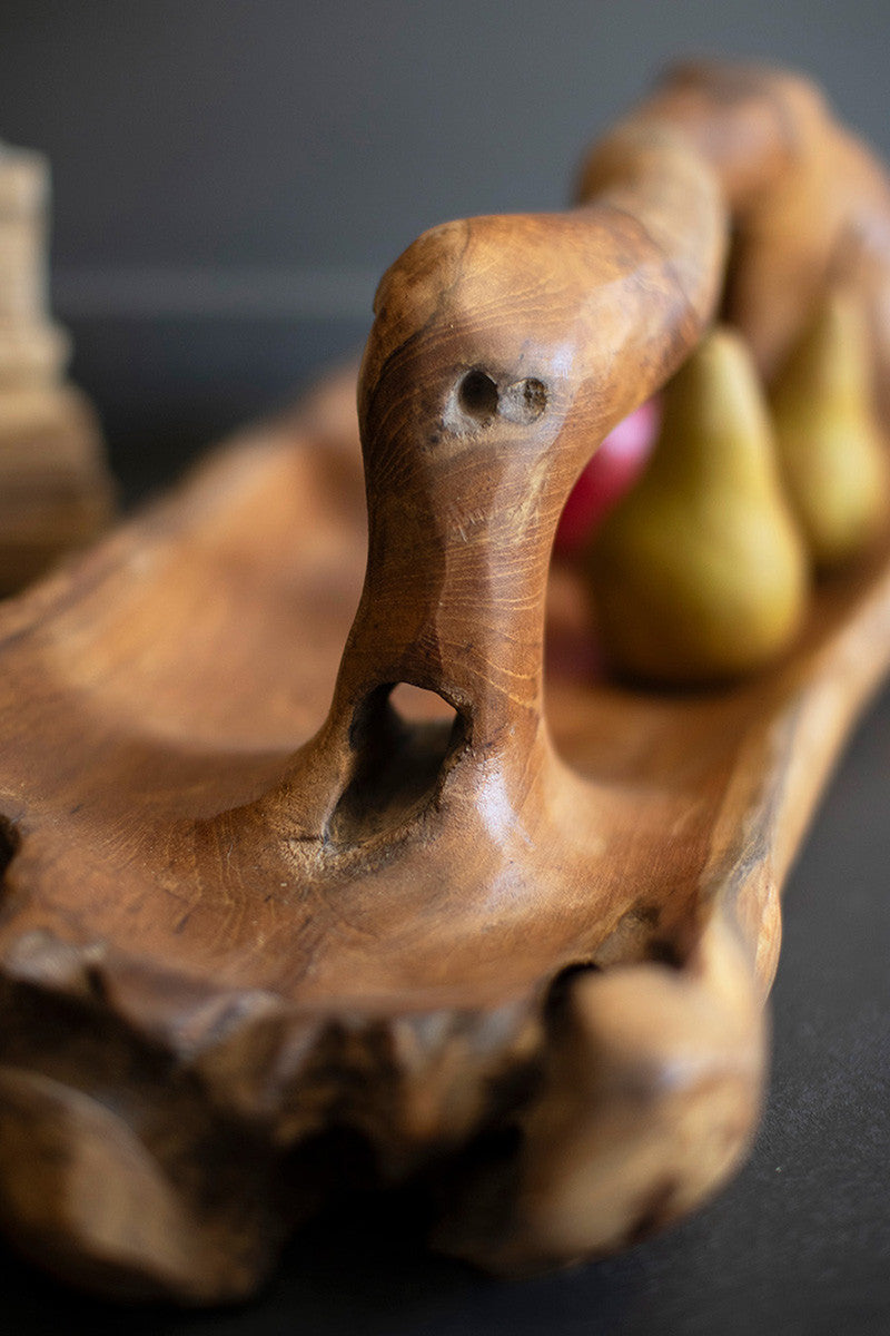 Large Oval Teak Handled Bowl