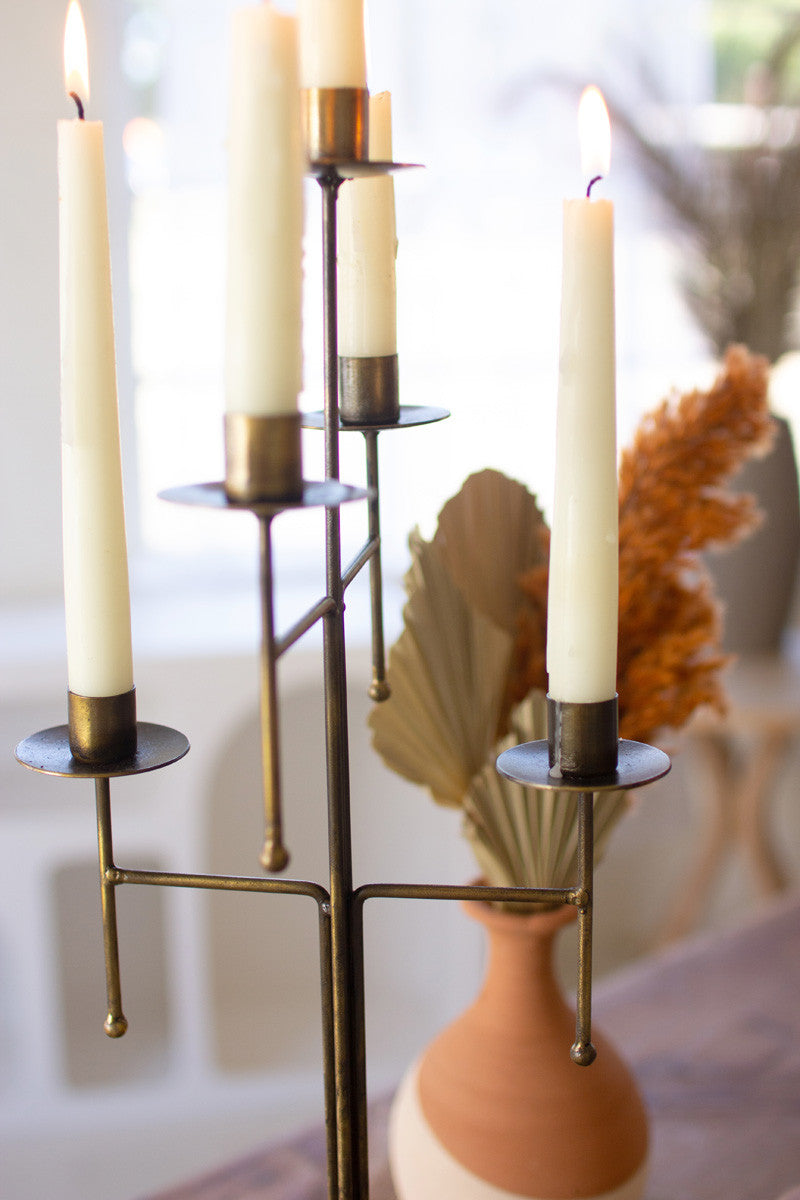 Five Arm Antique Brass Tabletop Candelabra
