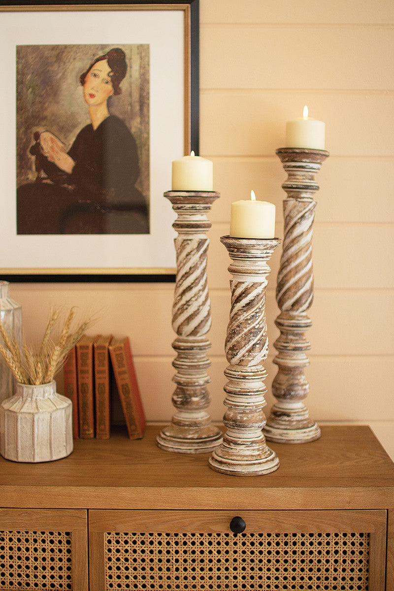 Turned Wood Candle Holder Set