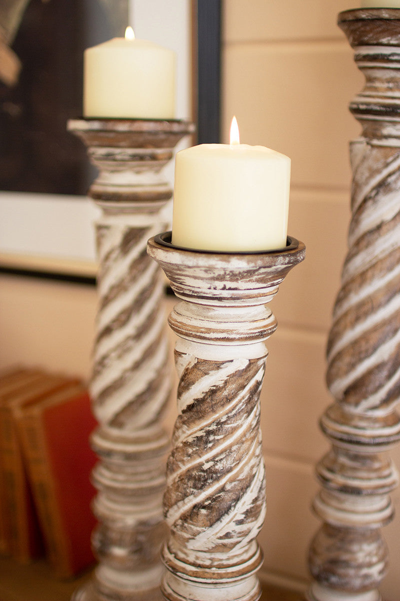 Turned Wood Candle Holder Set