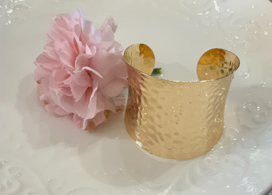 Wide Hammered Metal Cuff Bracelet