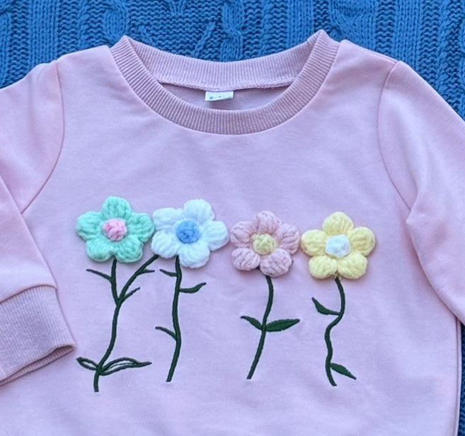 Adorable Baby Sweatshirt with Crocheted Flowers