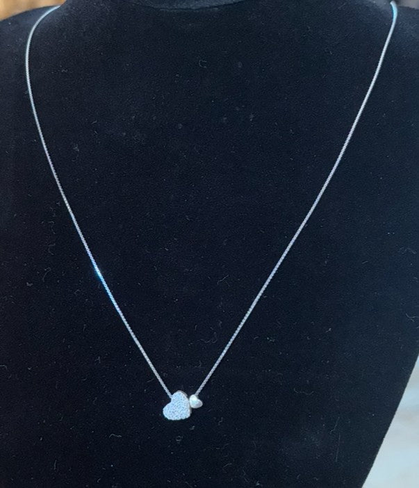 Sterling Double Heart Zirconia Necklace