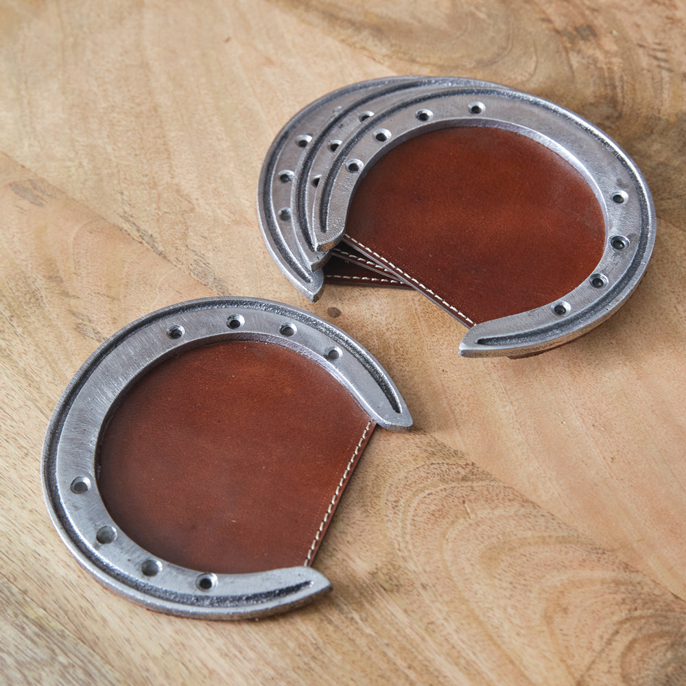 Set of Four Horseshoe Leather Coasters