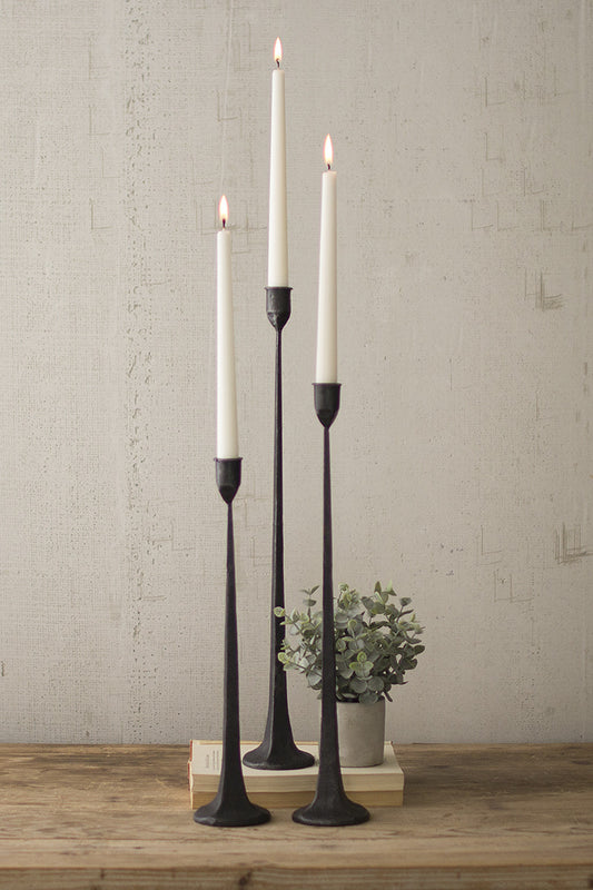 Tall Cast Iron Taper Candle Holder Set