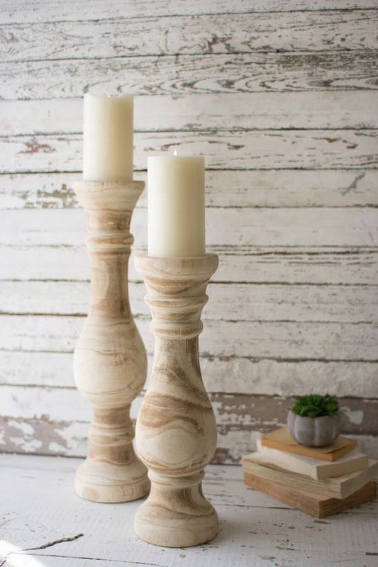 Large Hand Carved Candle Holder Set