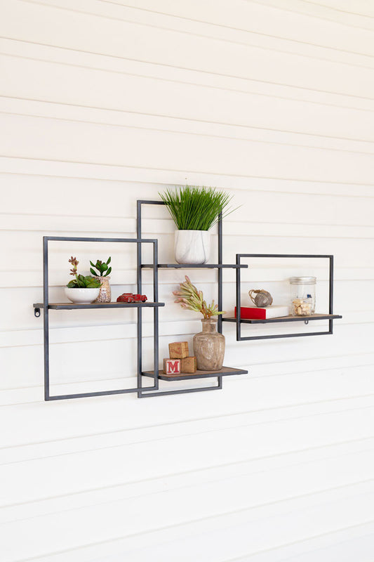 Multi Level Wood and Metal Shelf