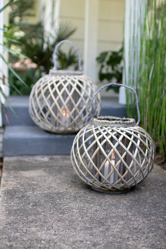 Gray Willow Lantern With Glass