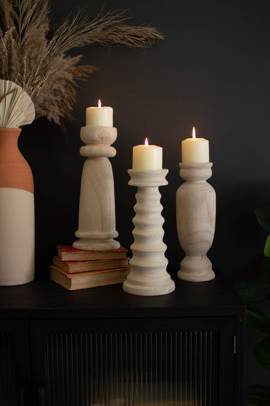 Turned Wood Candle Holder Set