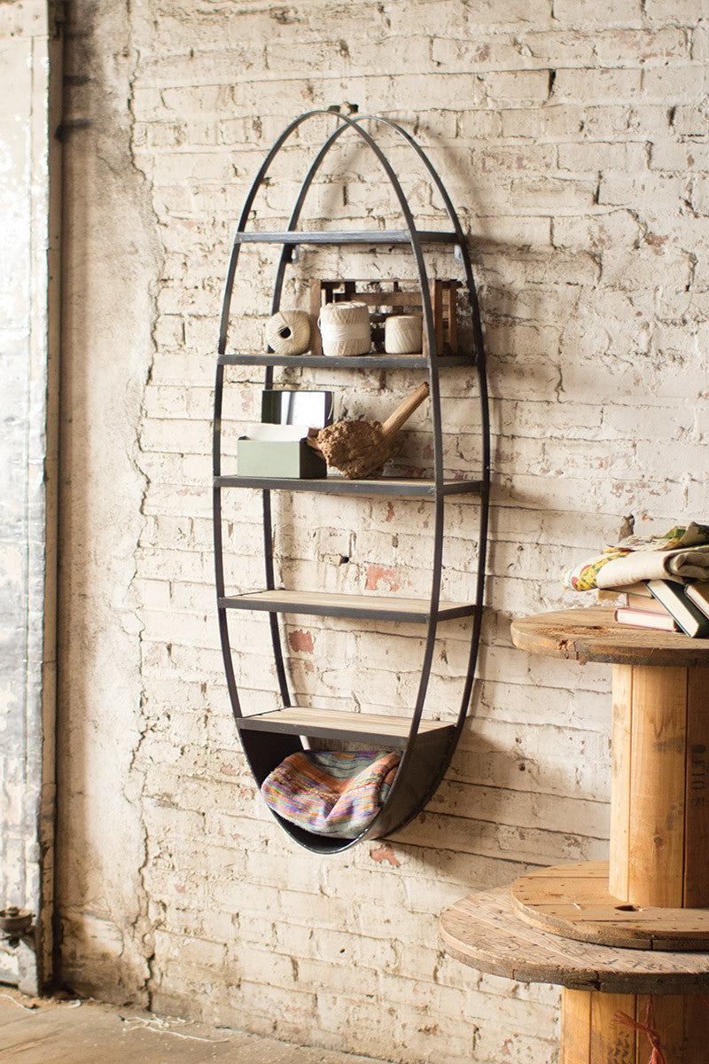 Metal and Wood Oval Shelf