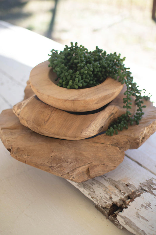 Rustic Teak Bowls Set of Three