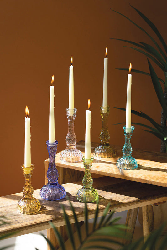 Set of Six Glass Taper Candles Holders