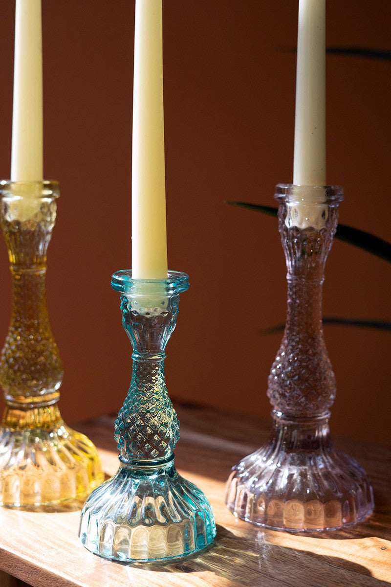 Set of Six Glass Taper Candles Holders