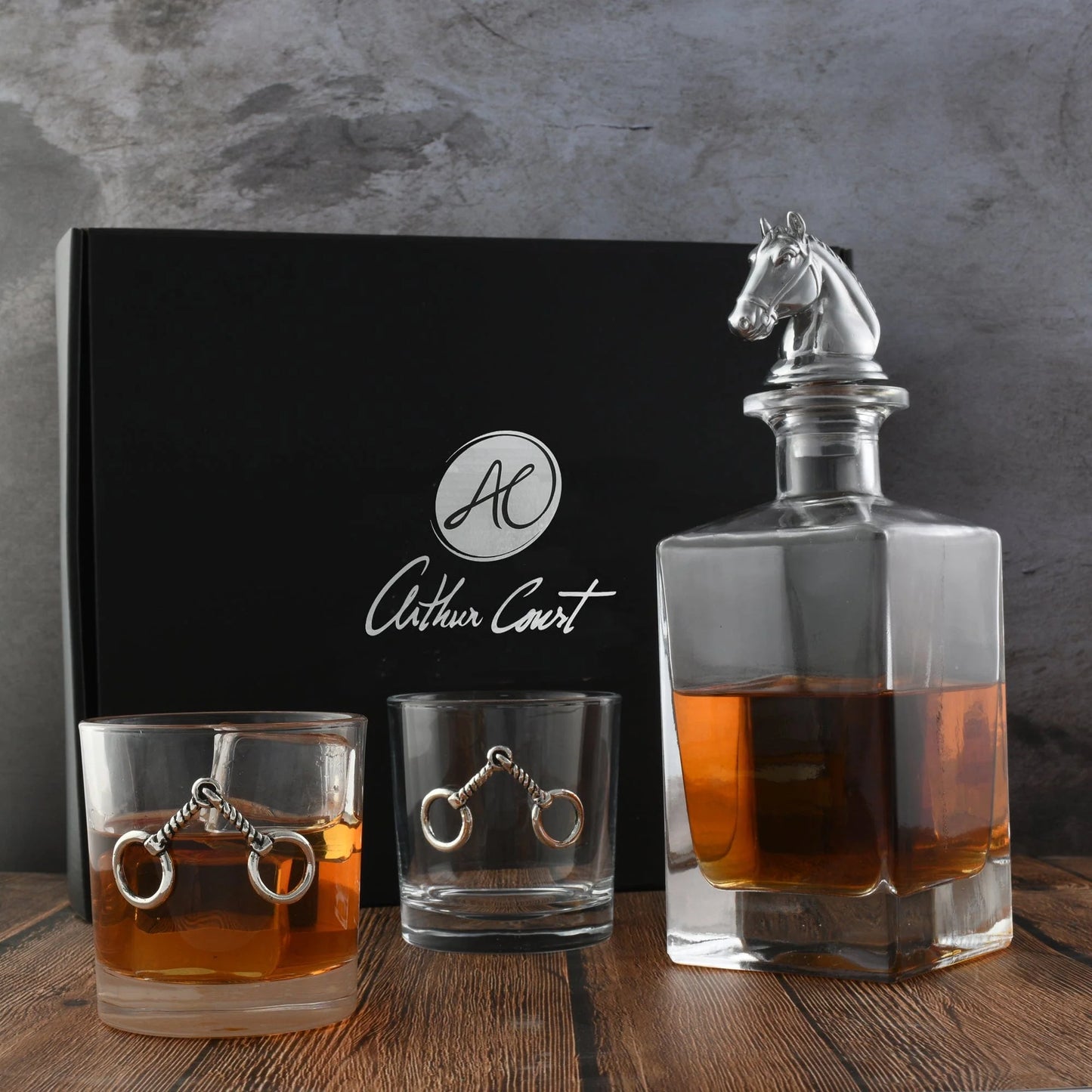 Equestrian Decanter Set With Two Glasses