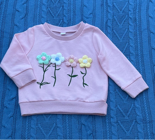 Adorable Baby Sweatshirt with Crocheted Flowers