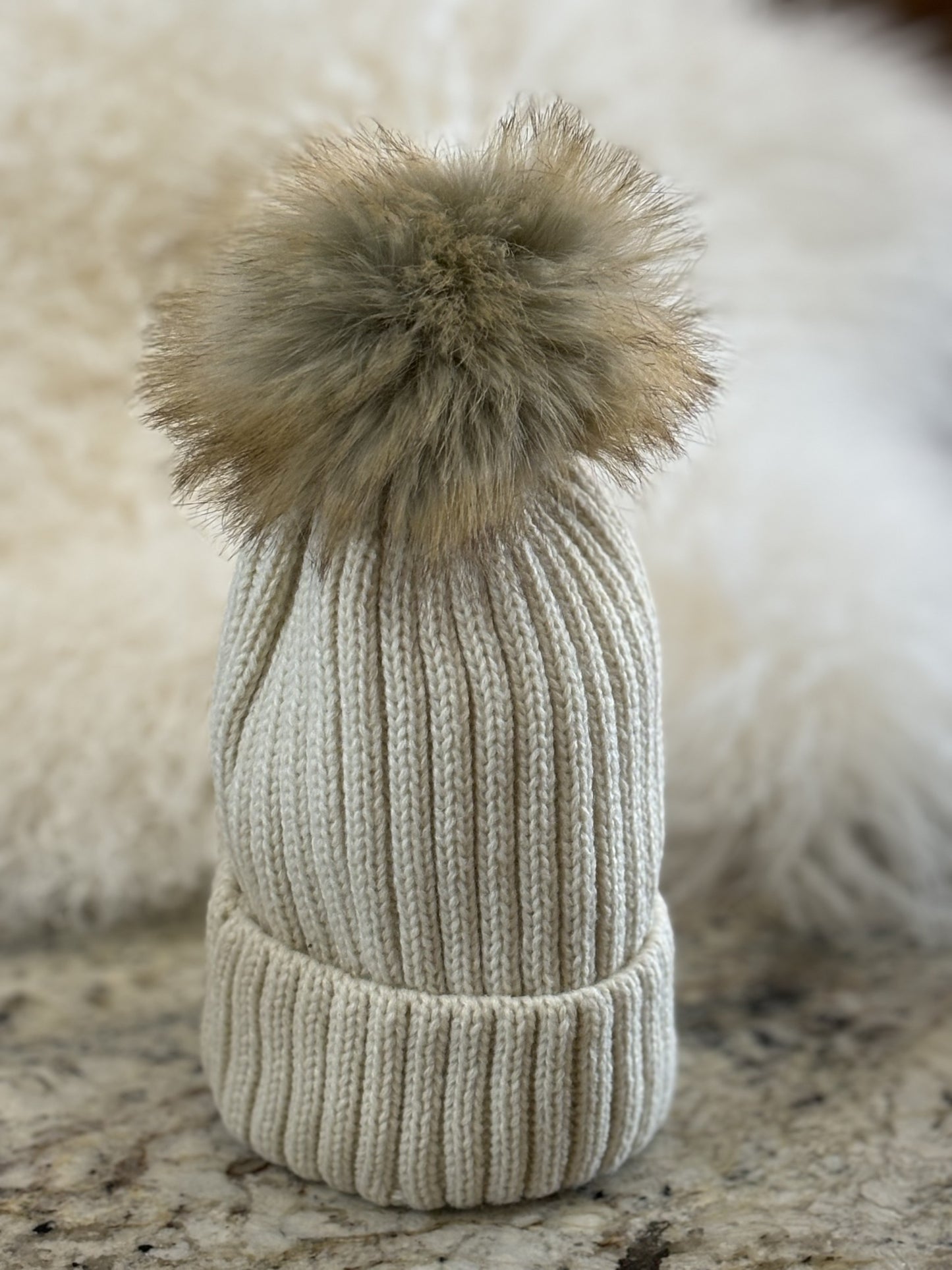 Kids Stocking Hat With Fur Pom