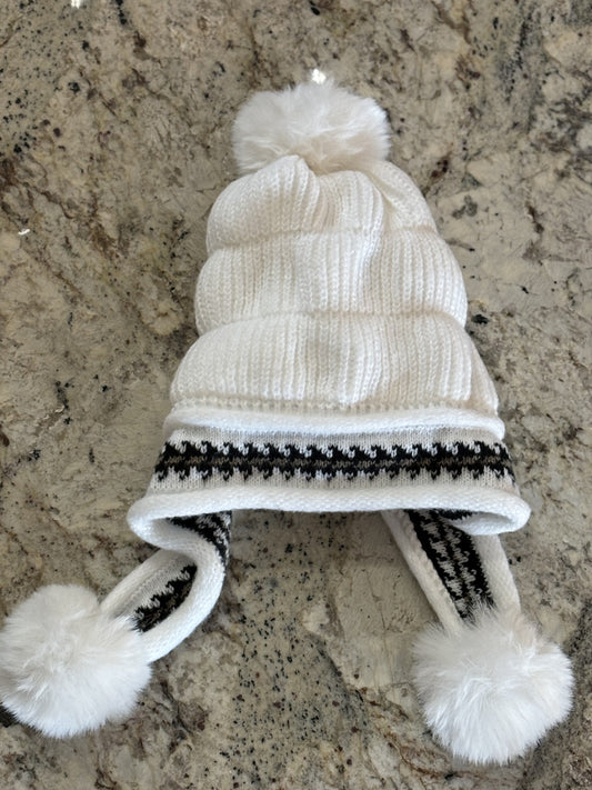 Winter Hat With Long Ear Cover/Fur Poms