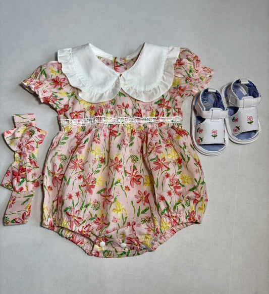 Floral Baby Romper With Matching Headband