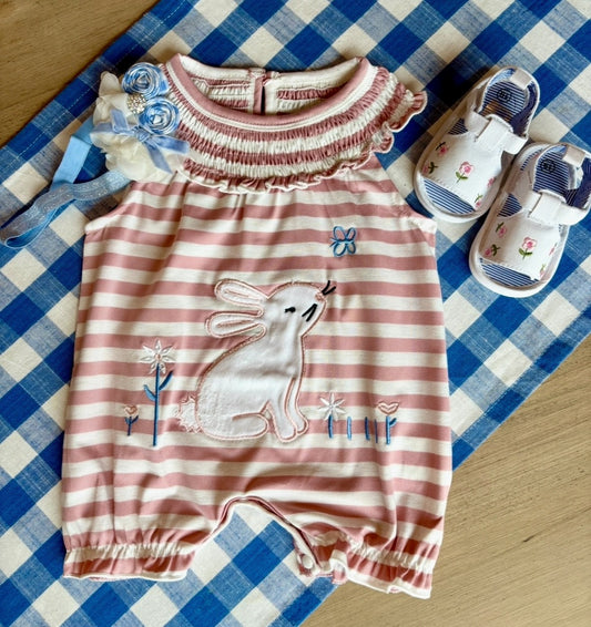 Striped Romper With Bunny Applique