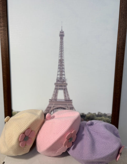 Knit Beret With Crocheted Flower