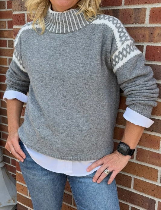 Gray Sweater With Cream Accents