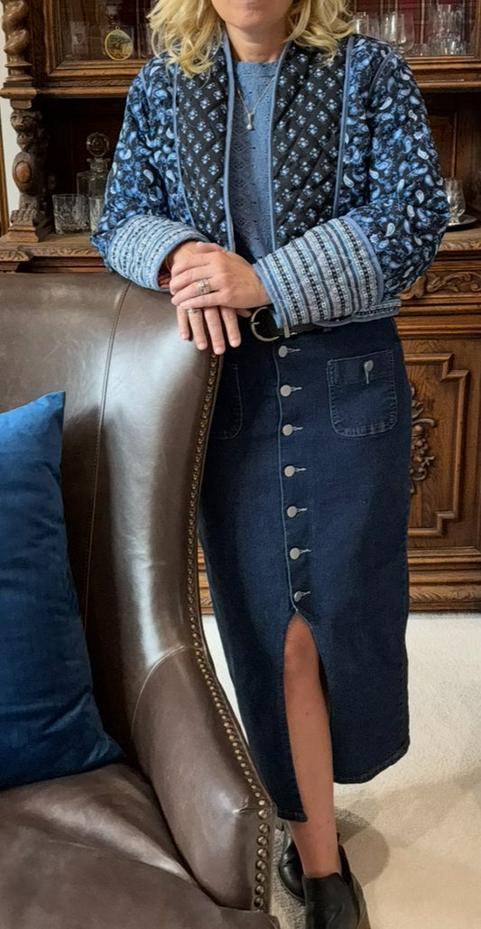 Button Front Jean Skirt